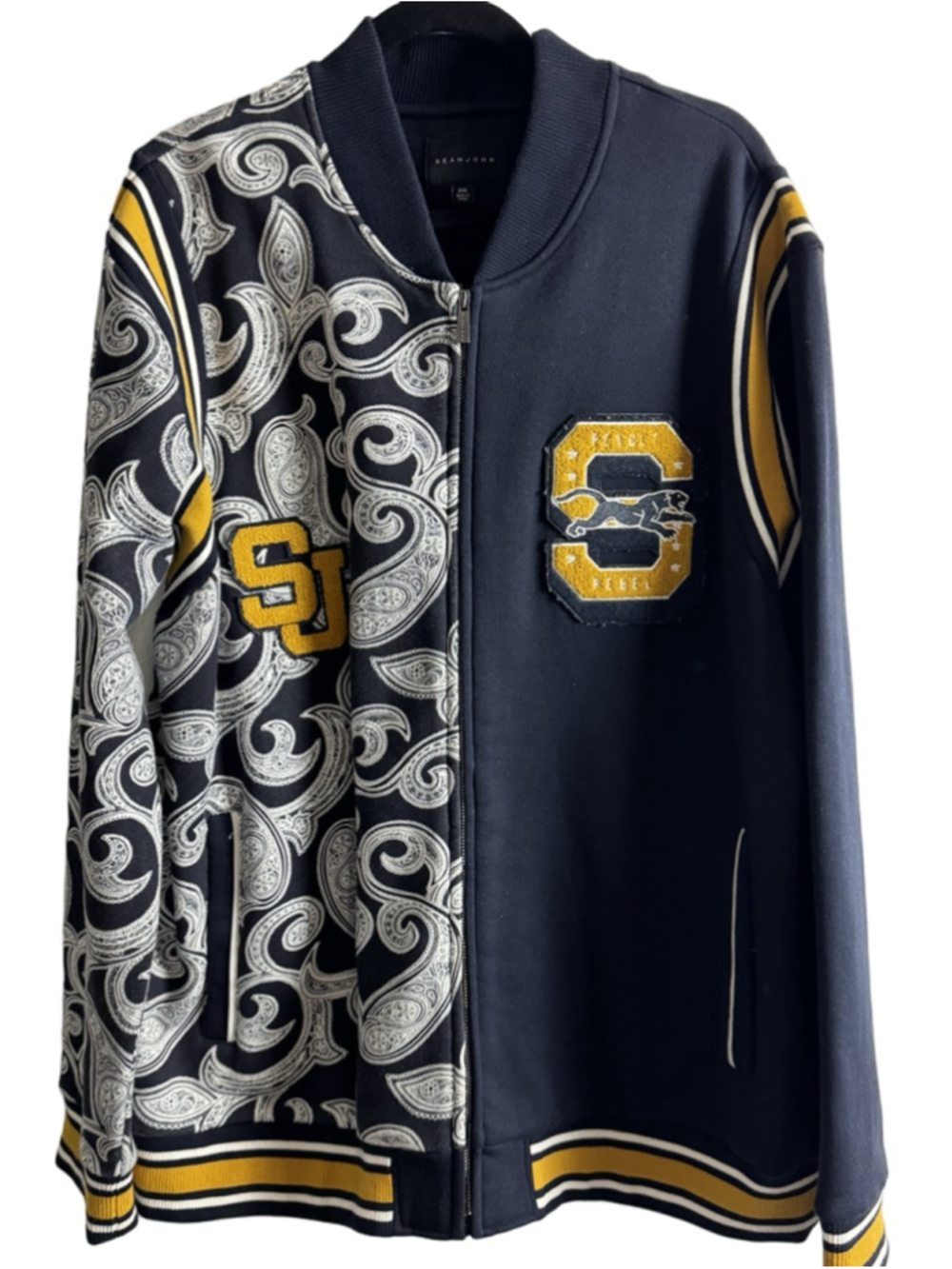 Sean John Bomber & Varsity Jacket XXL Navy White Paisley